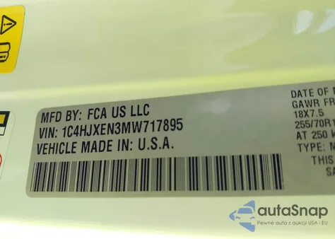 2021 Jeep Wrangler Unlimited Sahara 4X4 z USA, uszkodzony, nr VIN 1C4HJXEN3MW717895